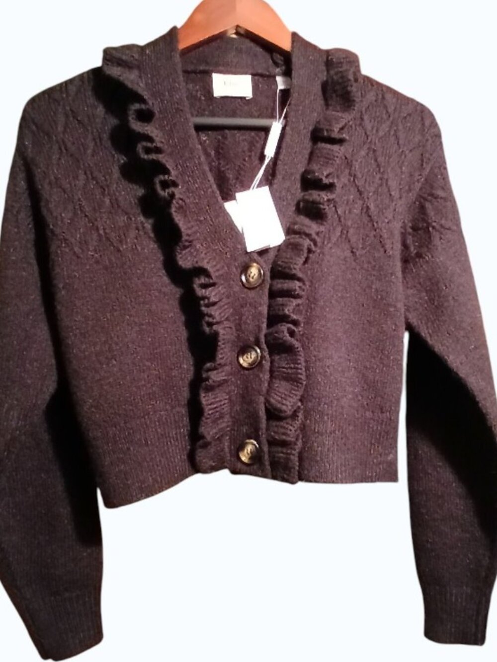ELIE TAHARI Black Crop V-Neck Ruffle Cardigan - NWT